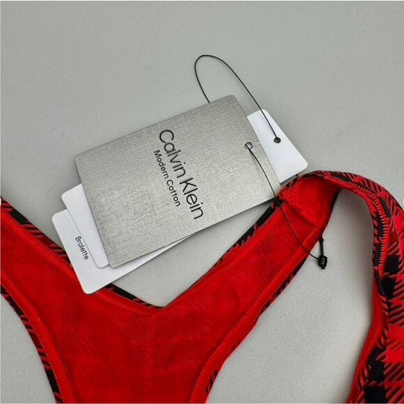 Calvin Klein Bralette Womens Medium Red Black Tartan Plaid Unlined Modern Cotton - Picture 4 of 9